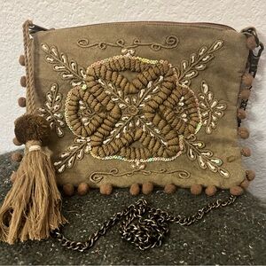 Crosstree Lane Artisan Woven Crossbody Shoulder Bag Chain Strap Sequin Fringe